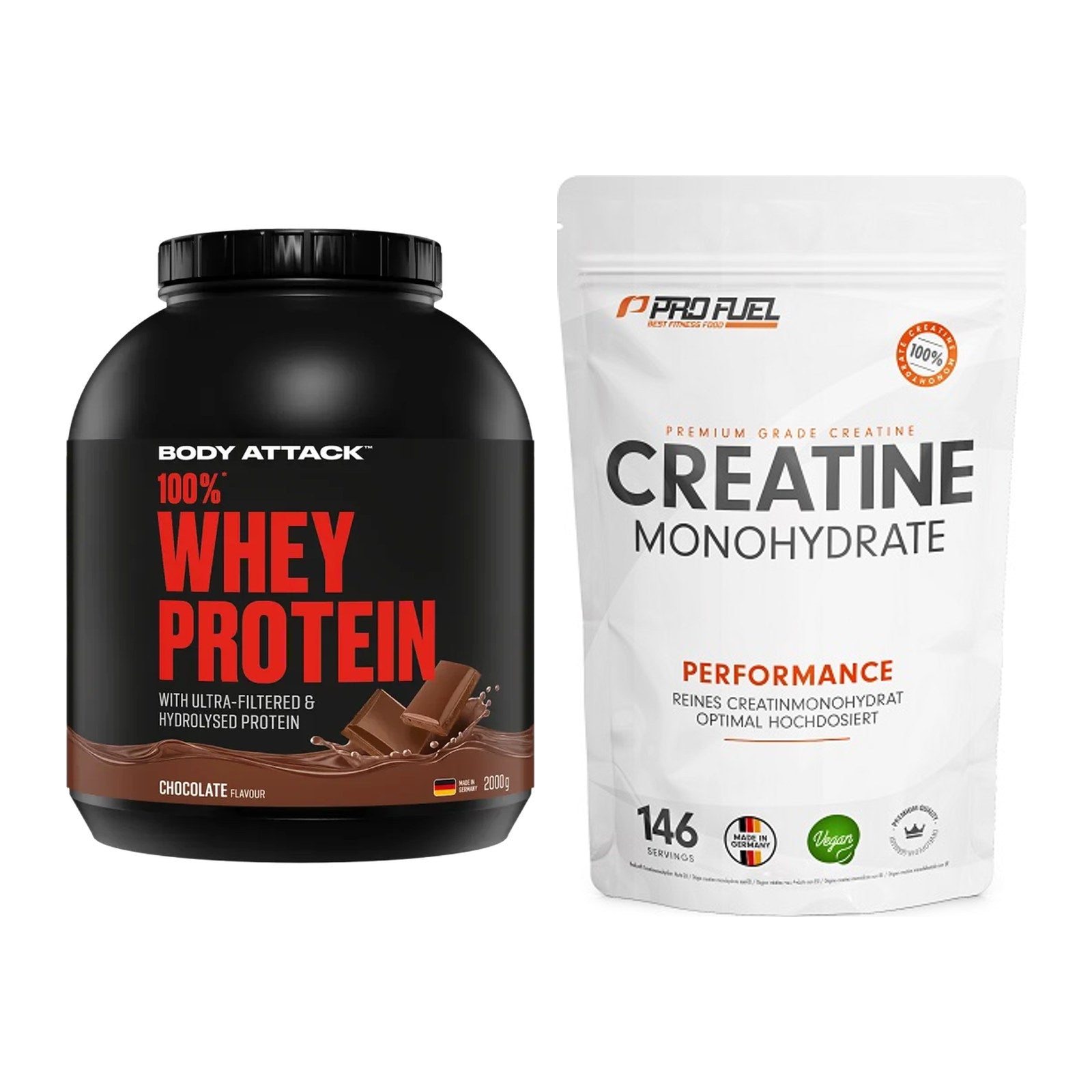 Muskelaufbau-Set: Body Attack 100% Whey + ProFuel Creatine – alle enthaltenen Artikel