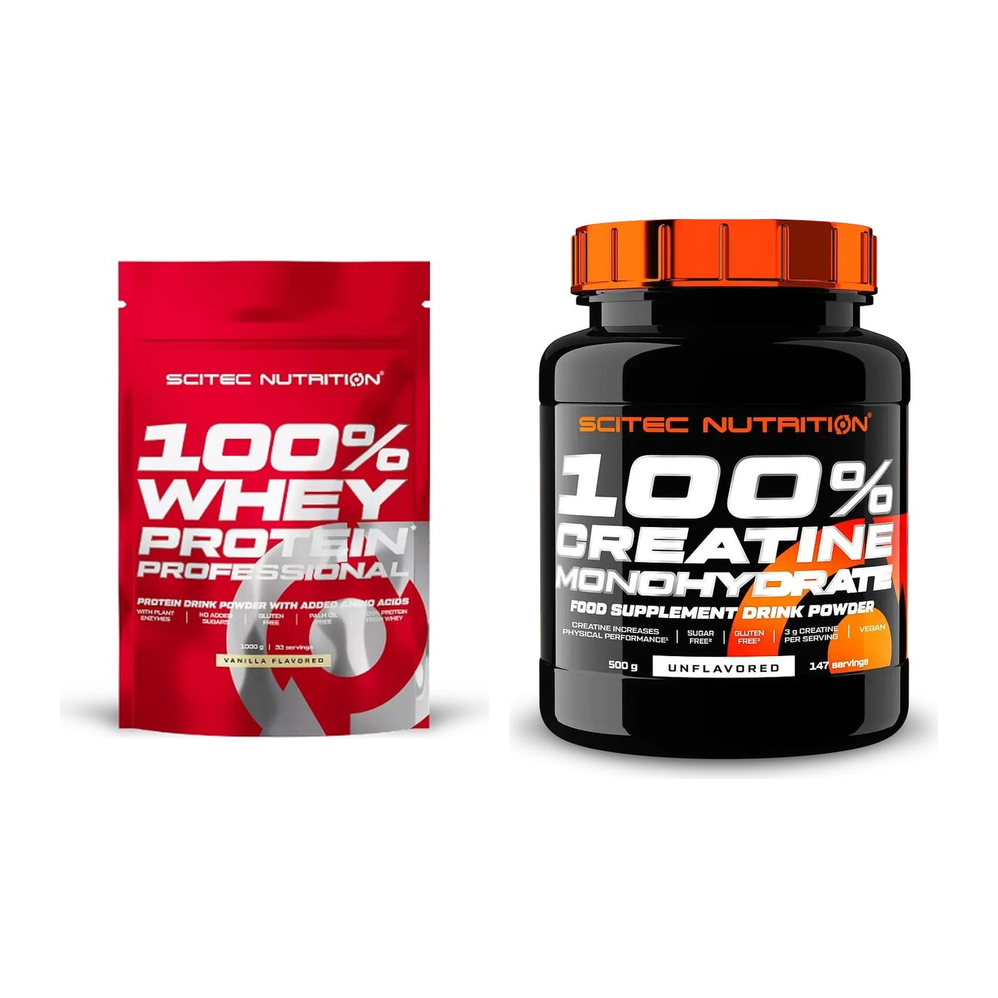 Muskelaufbau-Set: Scitec 100% Whey Protein + Scitec Creatine – alle enthaltenen Artikel
