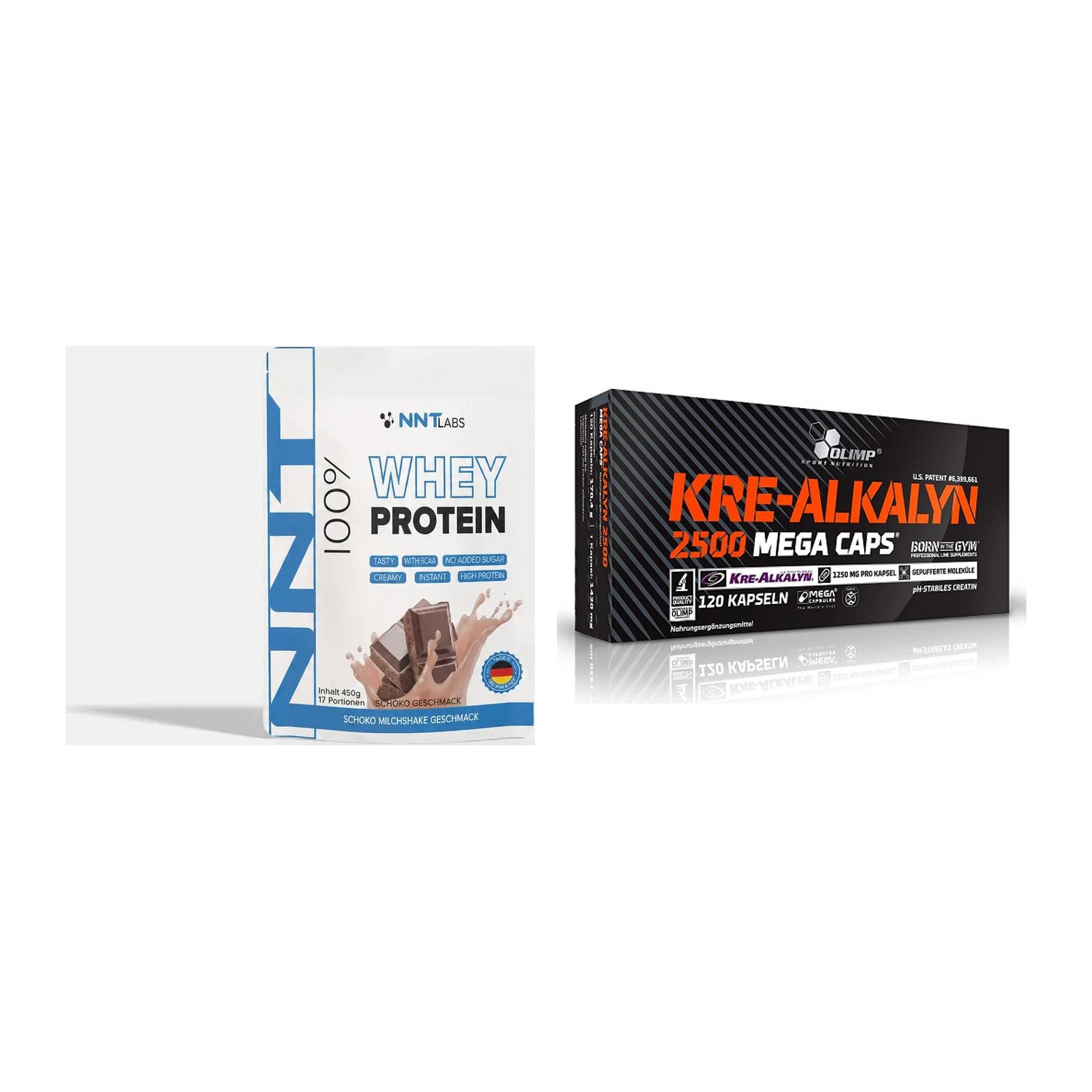 Muskelaufbau-Set: NNT Whey + Olimp Kre Alkalyn 2500 – alle enthaltenen Artikel