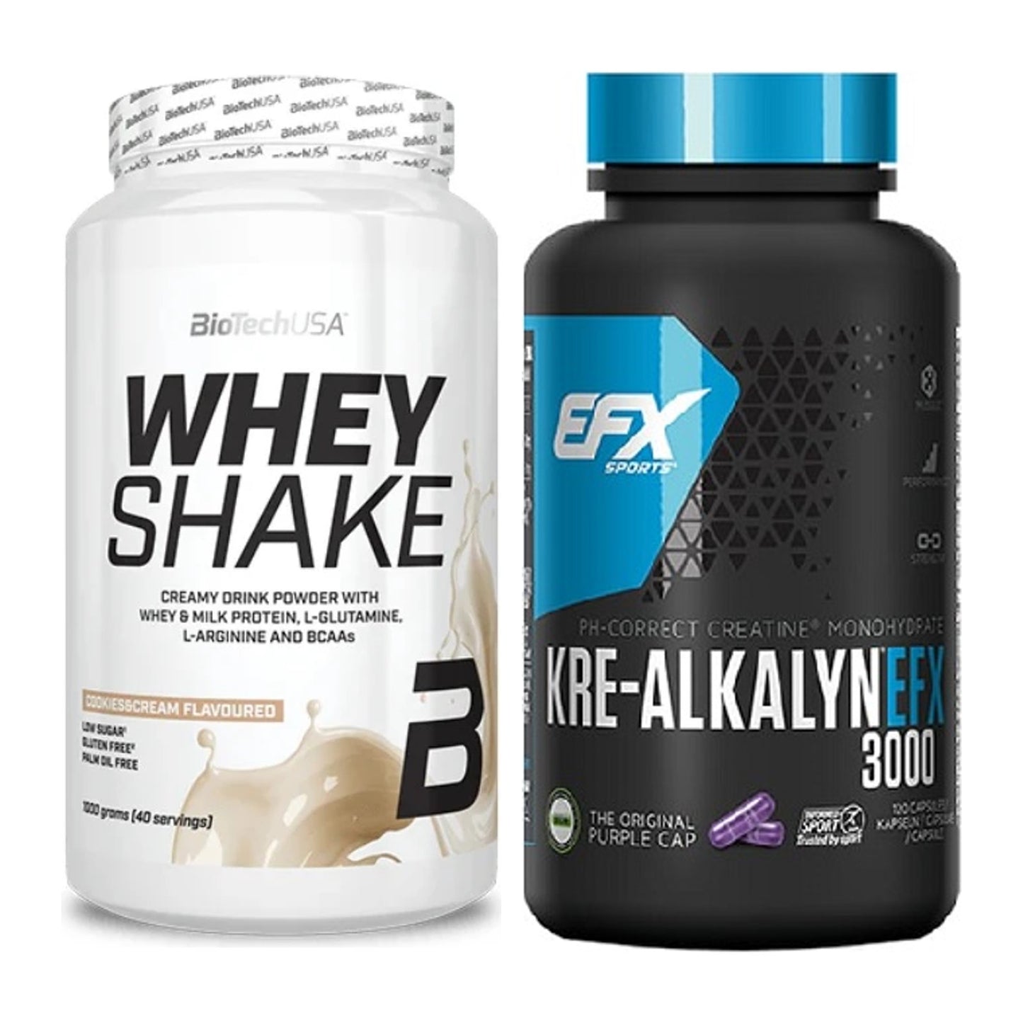 Muskelaufbau-Set: BioTech Whey Shake + EFX Kre-Alkalyn 3000 – alle enthaltenen Artikel