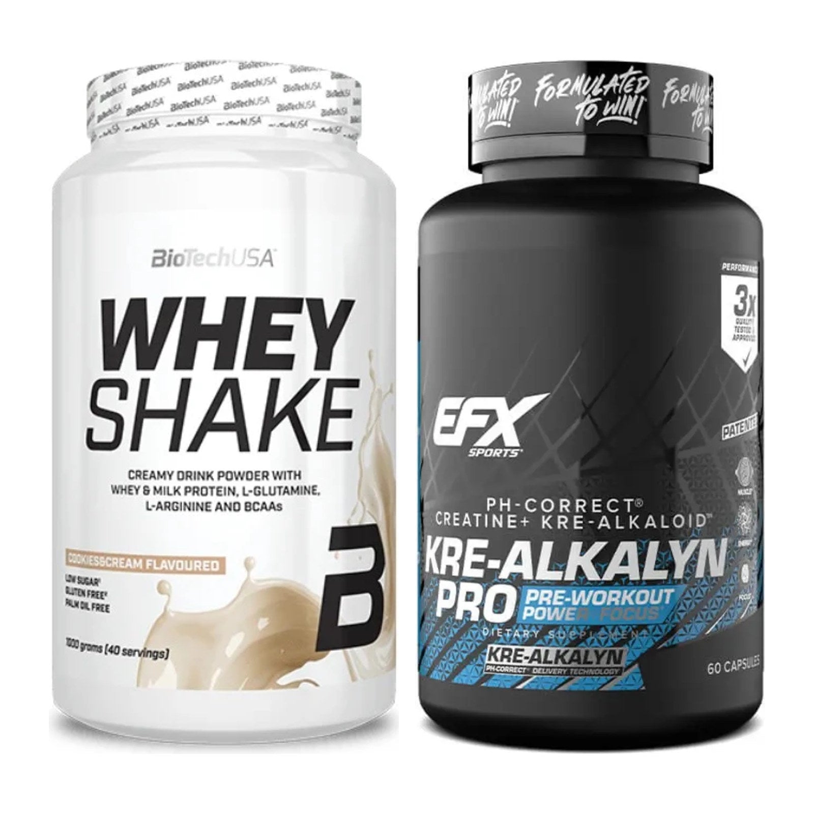 Muskelaufbau-Set: BioTech Whey Shake + EFX Kre-Alkalyn PRO – alle enthaltenen Artikel