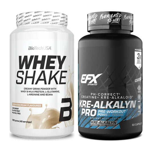 Muskelaufbau-Set: BioTech Whey Shake + EFX Kre-Alkalyn PRO – alle enthaltenen Artikel
