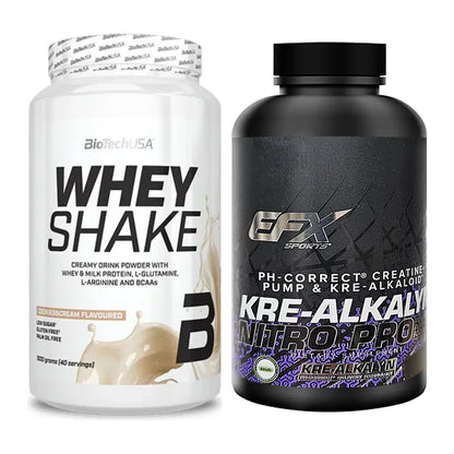 Muskelaufbau-Set: BioTech Whey Shake 1000g + EFX Kre-Alkalyn Nitro PRO – alle enthaltenen Artikel