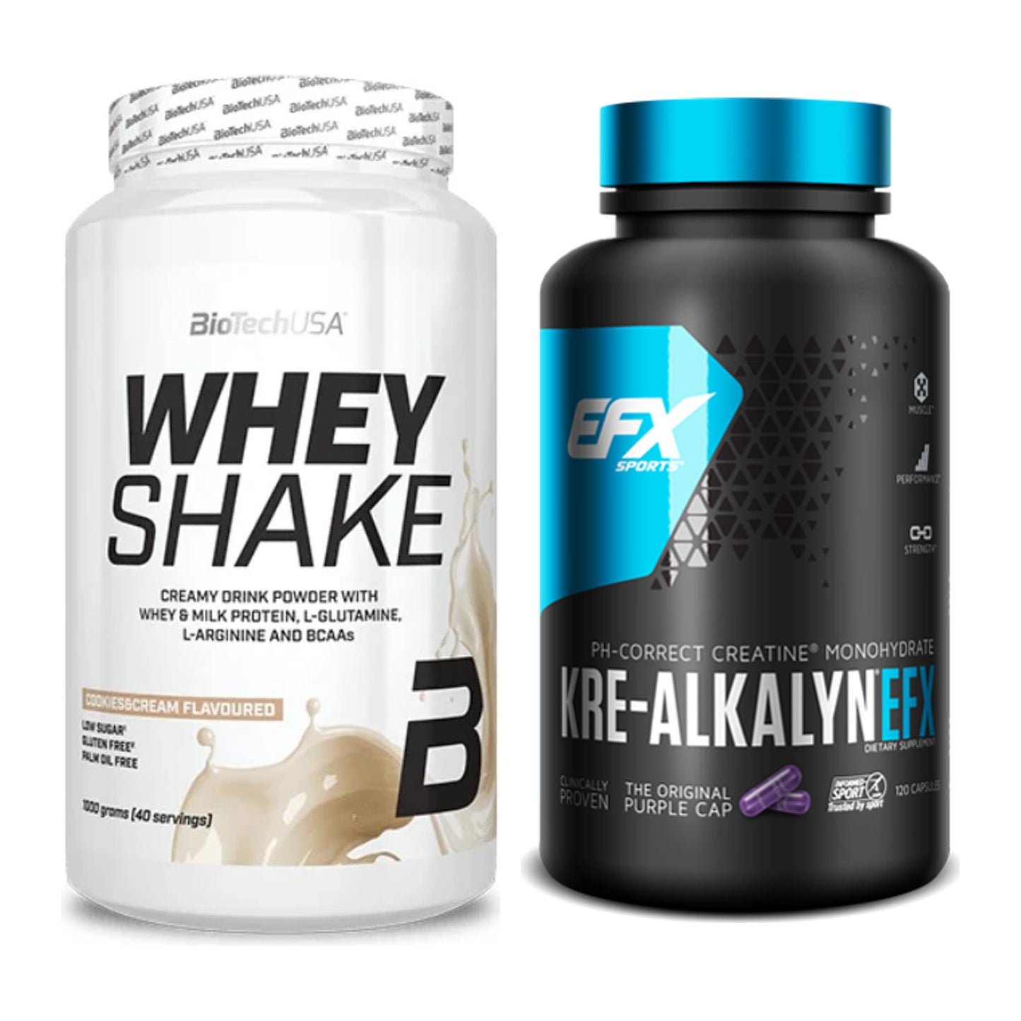 Muskelaufbau-Set: BioTech Whey Shake + EFX Kre-Alkalyn – alle enthaltenen Artikel