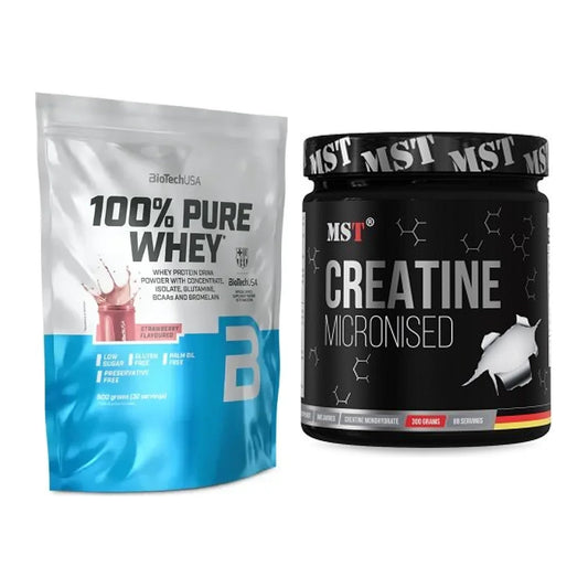 Muskelaufbau-Set: BioTech 100% Pure Whey + MST Creatin Monohydrate – alle enthaltenen Artikel