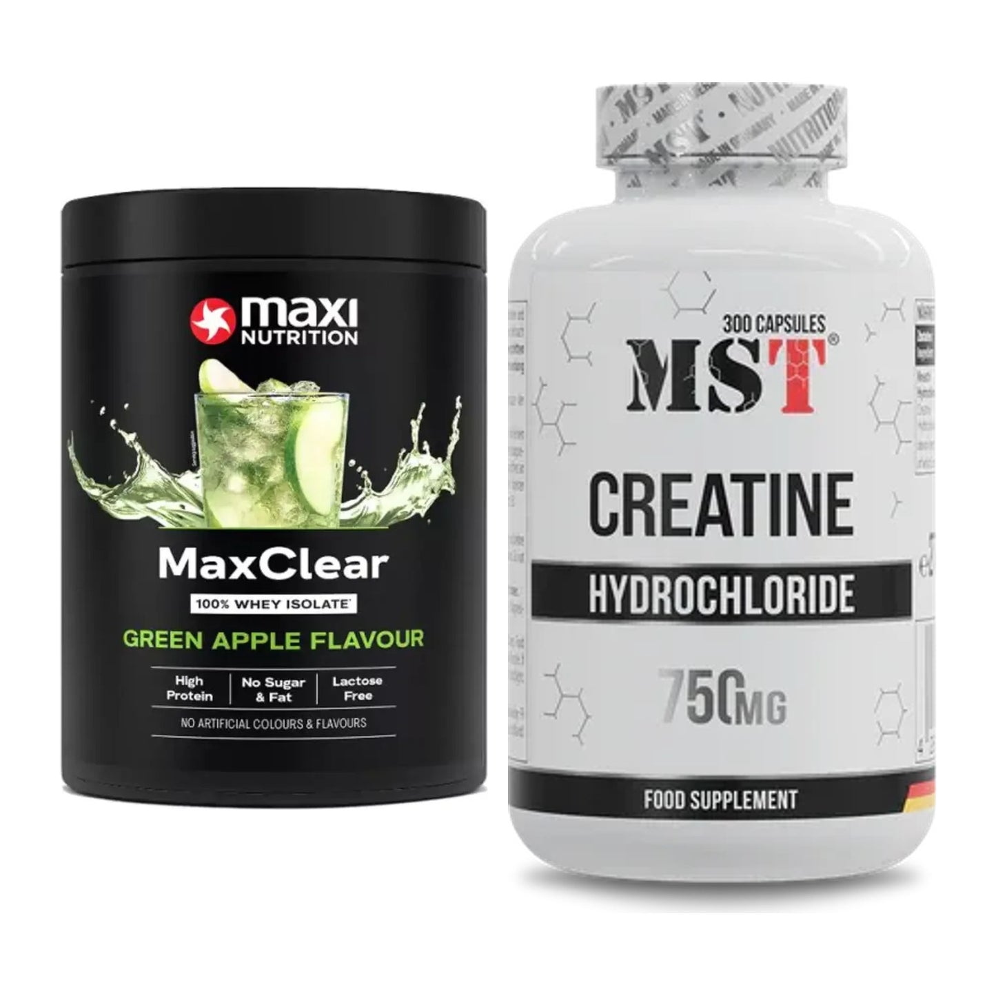 Muskelaufbau-Set: MaxiNutrition MaxClear 100% Clear + MST Creatine HCL – alle enthaltenen Artikel