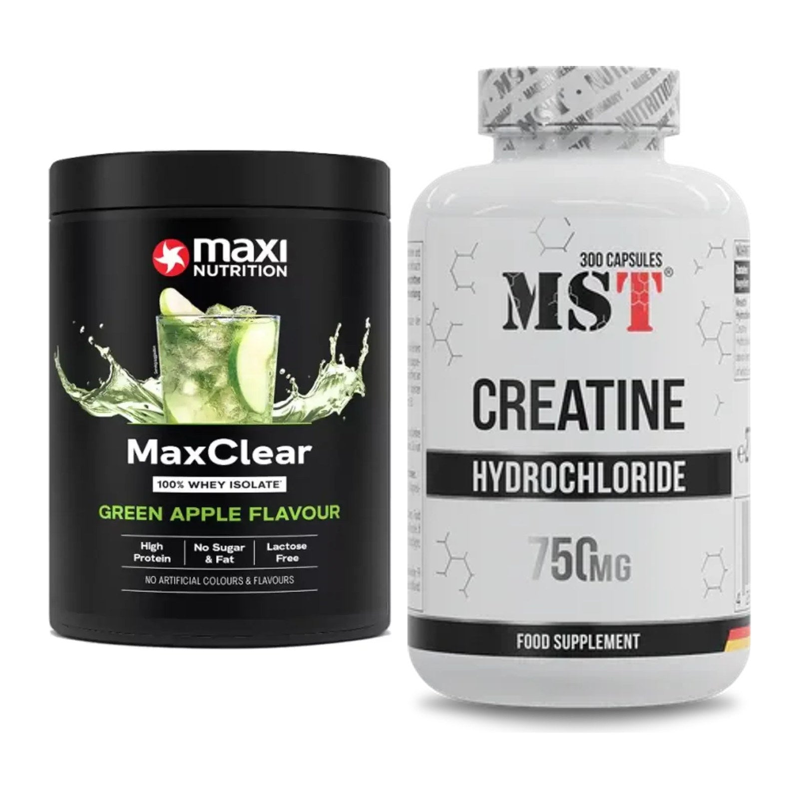 Muskelaufbau-Set: MaxiNutrition MaxClear 100% Clear + MST Creatine HCL – alle enthaltenen Artikel