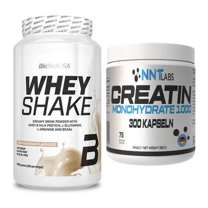Muskelaufbau-Set: BioTech Whey Shake + NNT Creatin 1000 mg – alle enthaltenen Artikel
