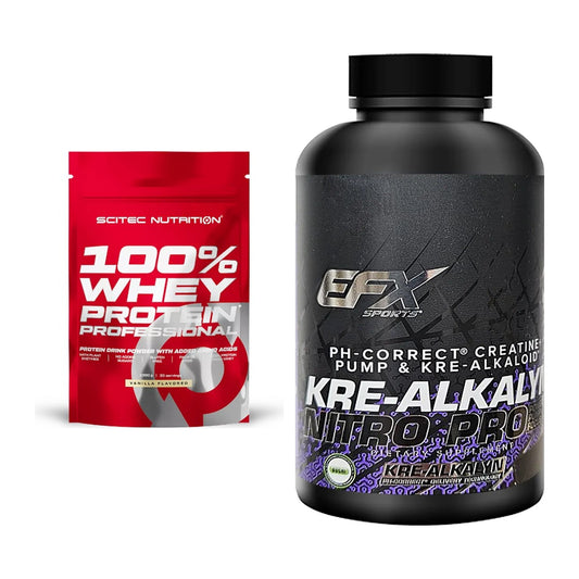 Muskelaufbau-Set: Scitec 100% Whey Protein + EFX Kre-Alkalyn PRO 120 – alle enthaltenen Artikel