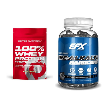 Muskelaufbau-Set: Scitec 100% Whey Protein + EFX Kre-Alkalyn Hardcore – alle enthaltenen Artikel