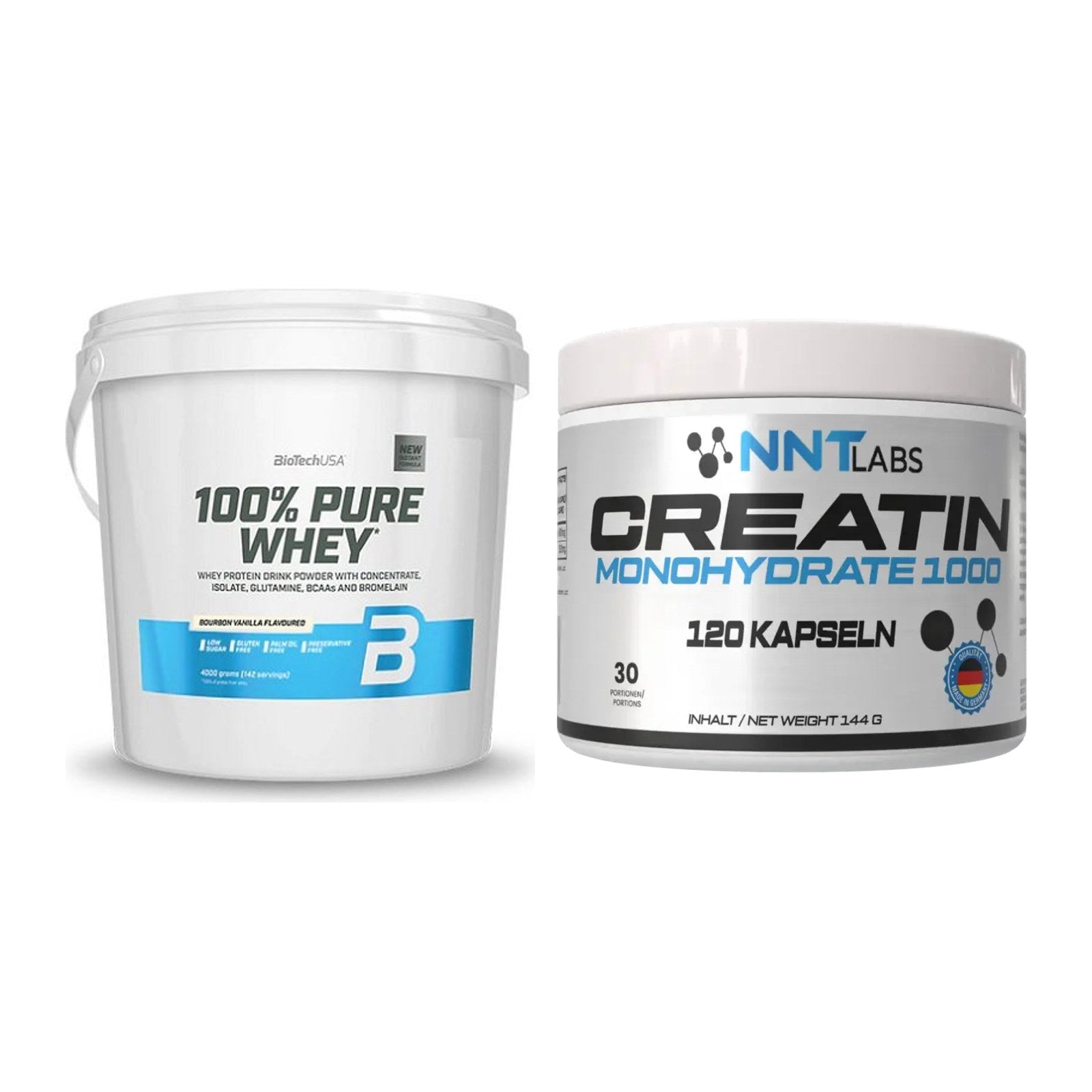 Muskelaufbau-Set: BioTech 100% Pure Whey + NNT Creatin 1000 mg – alle enthaltenen Artikel