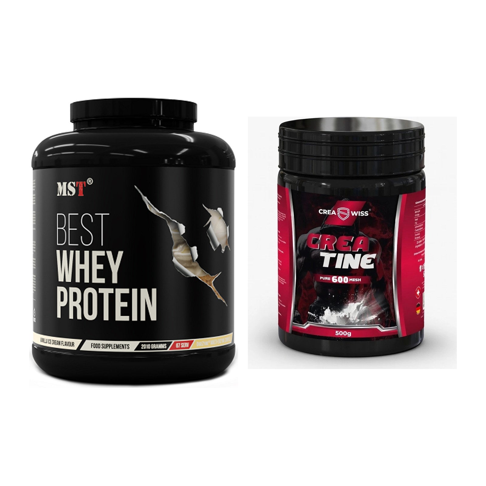 Muskelaufbau-Set: MST Best Whey Protein + CREASWISS Creatine 600 Mesh – alle enthaltenen Artikel
