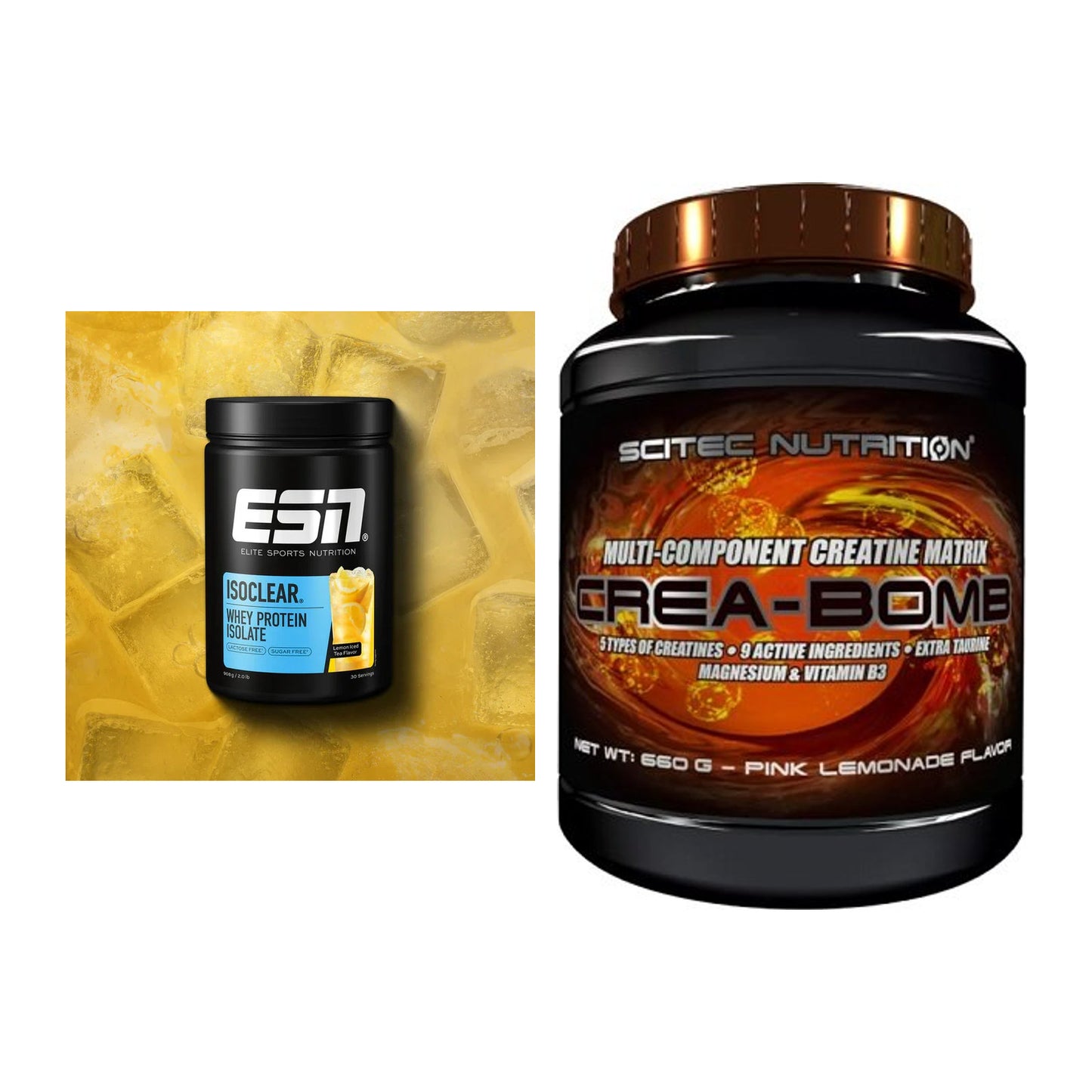 Muskelaufbau-Set: ESN ISOCLEAR Whey + Scitec Crea-Bomb 660g – alle enthaltenen Artikel