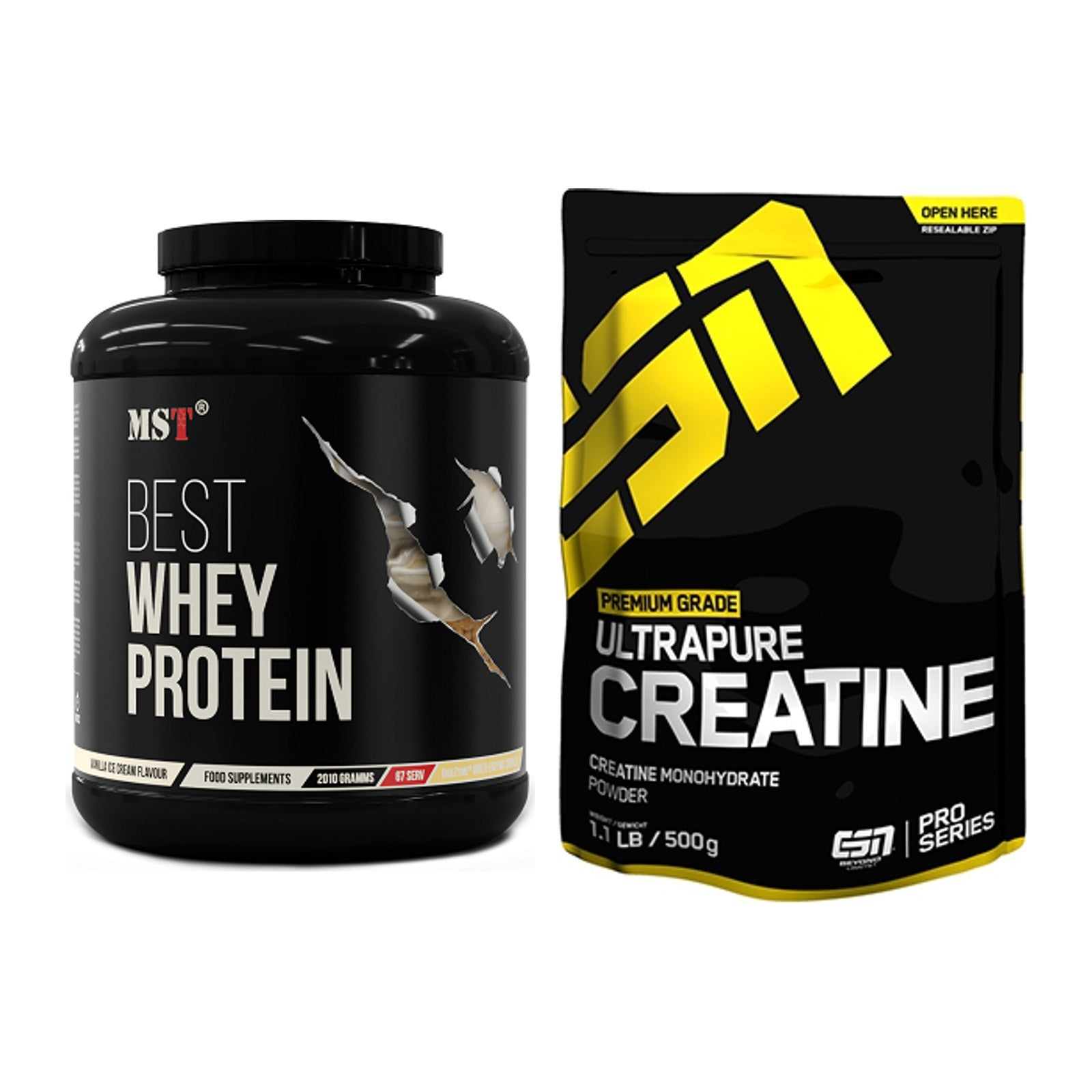 Muskelaufbau-Set: MST Best Whey Protein + ESN Ultrapure Creatine – alle enthaltenen Artikel