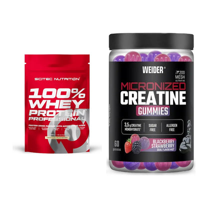 Muskelaufbau-Set: Scitec 100% Whey Protein + Weider Micronized – alle enthaltenen Artikel
