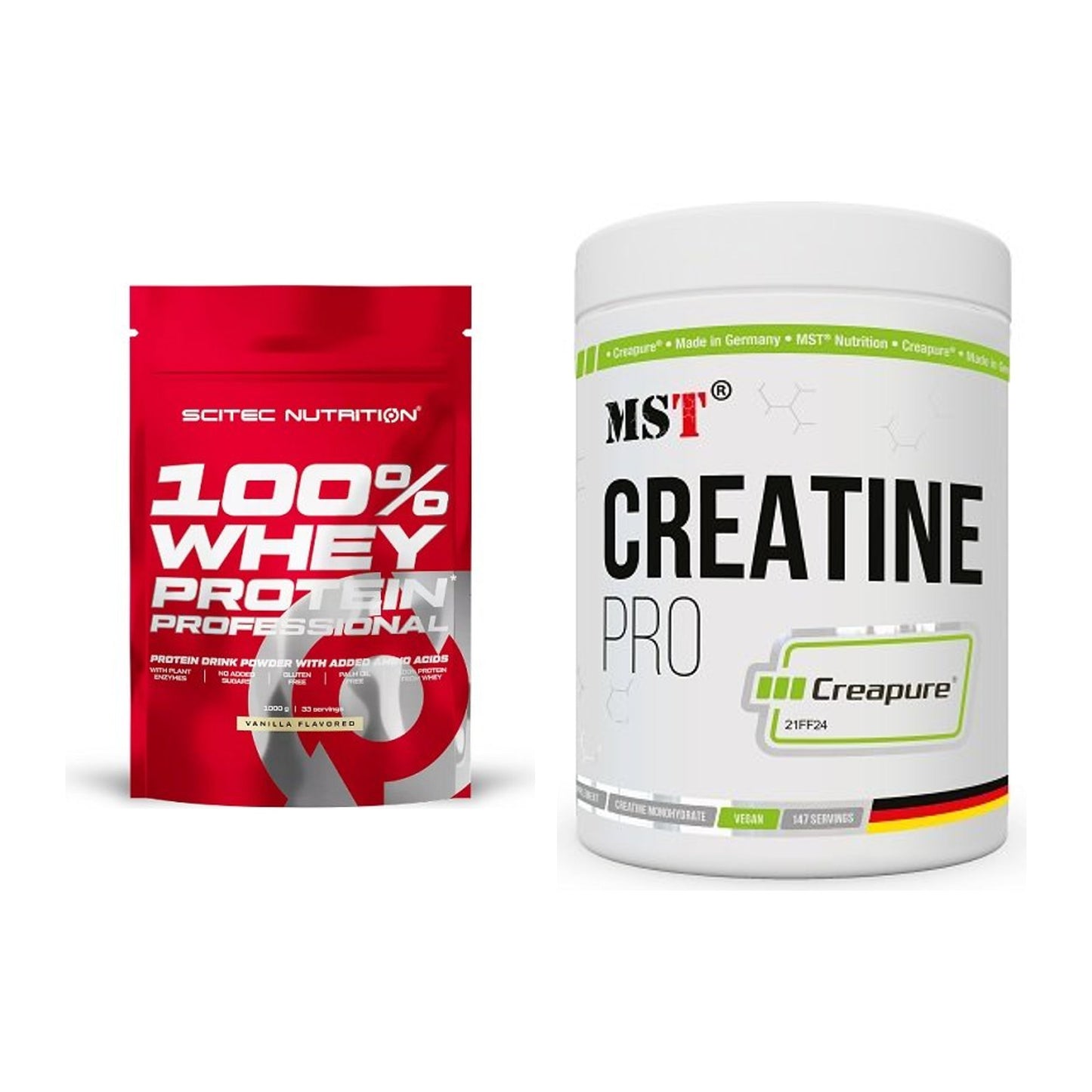 Muskelaufbau-Set: Scitec 100% Whey Protein + MST Creatin Pro CREAPURE – alle enthaltenen Artikel