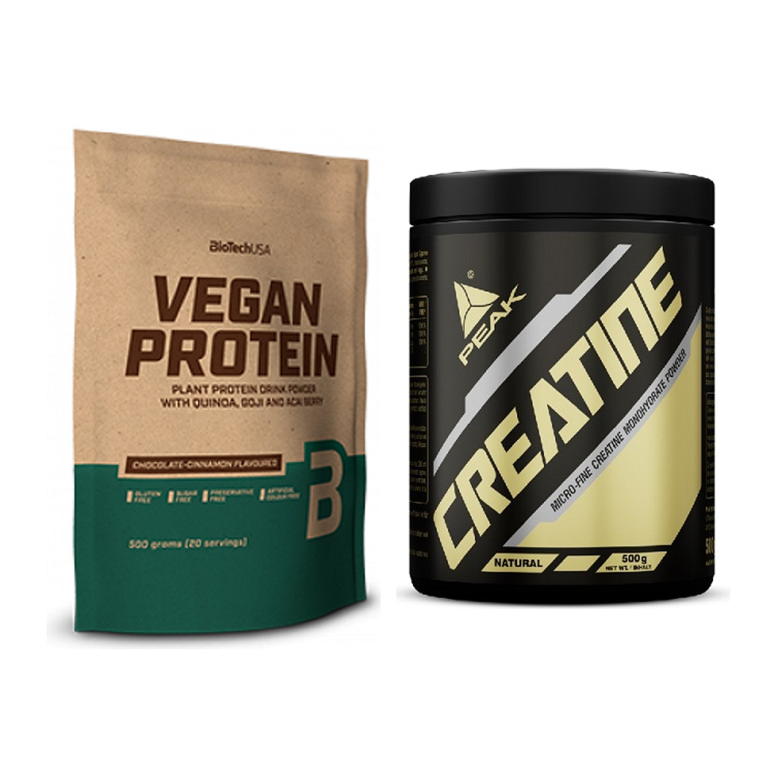 Muskelaufbau-Set: BioTech Vegan Protein + Peak Creatin Powder – alle enthaltenen Artikel