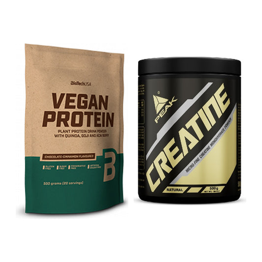 Muskelaufbau-Set: BioTech Vegan Protein + Peak Creatin Powder – alle enthaltenen Artikel