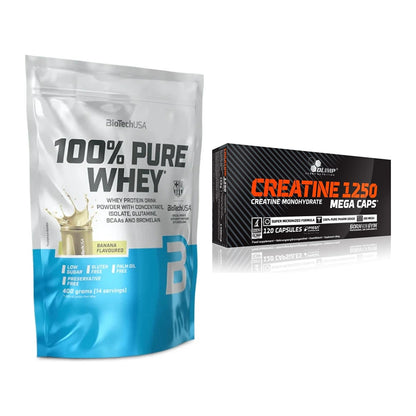 Muskelaufbau-Set: BioTech 100% Pure Whey + Olimp Creatine Mega Caps – alle enthaltenen Artikel