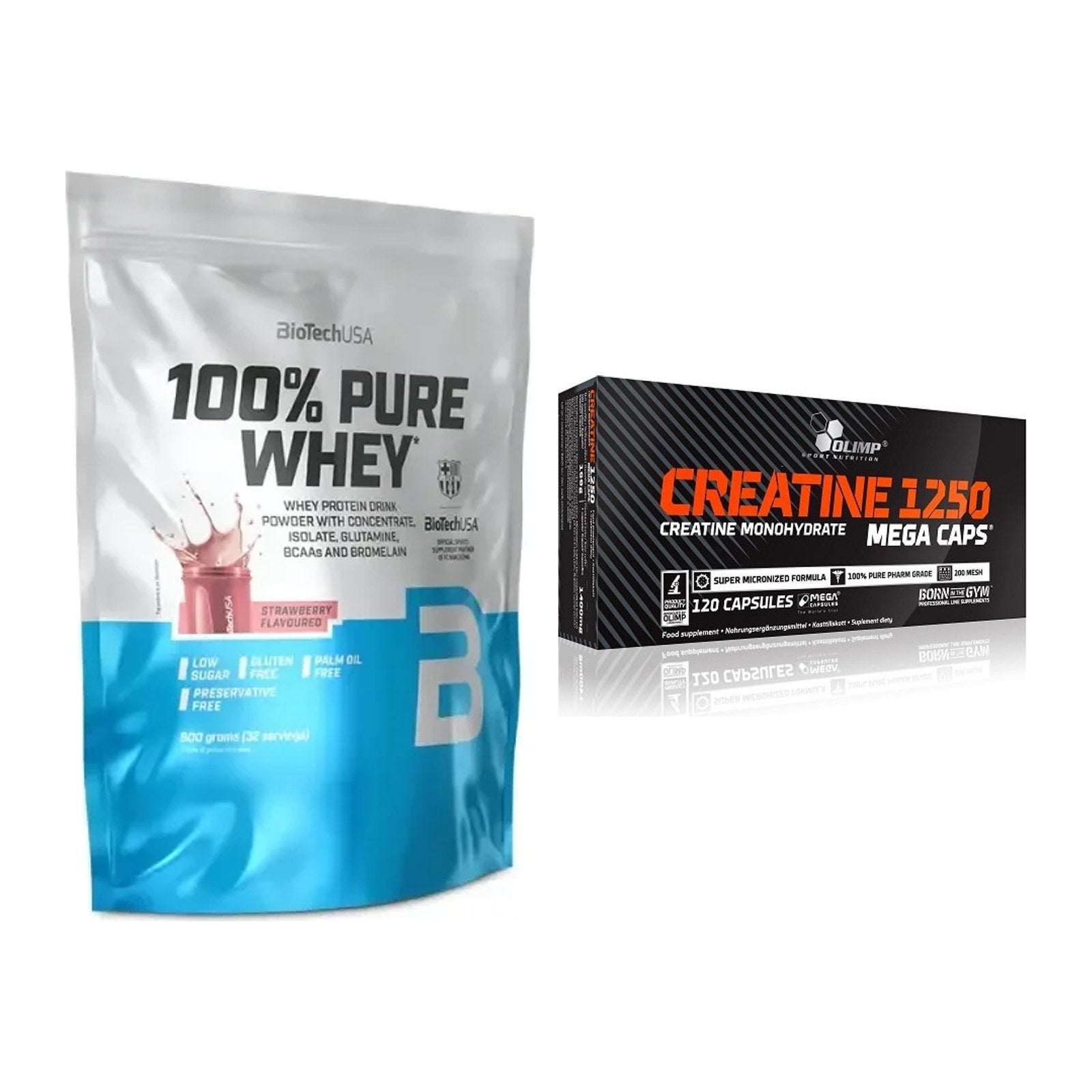 Muskelaufbau-Set: BioTech 100% Pure Whey + Olimp Creatine Mega Caps – alle enthaltenen Artikel