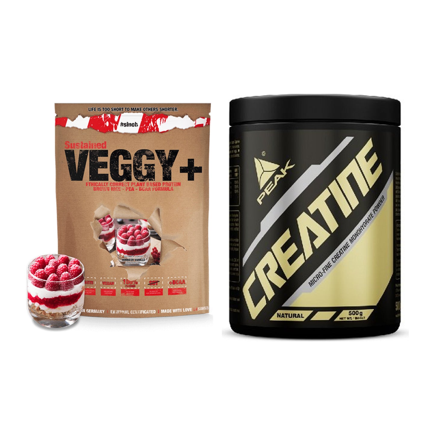 Muskelaufbau-Set: Sinob VEGGY + VEGAN + Peak Creatin Powder – alle enthaltenen Artikel
