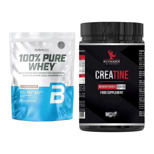 Muskelaufbau-Set: BioTech 100% Pure Whey + #GYMJUICE Creatine – alle enthaltenen Artikel