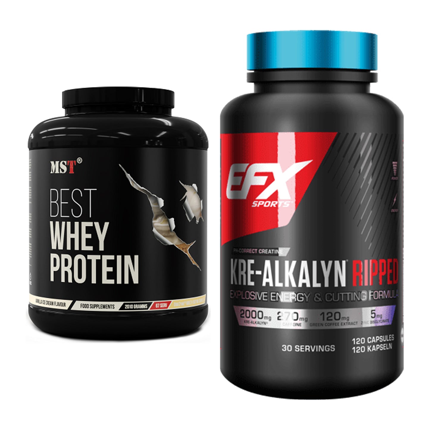 Muskelaufbau-Set: MST Best Whey Protein + EFX Kre-Alkalyn Ripped – alle enthaltenen Artikel