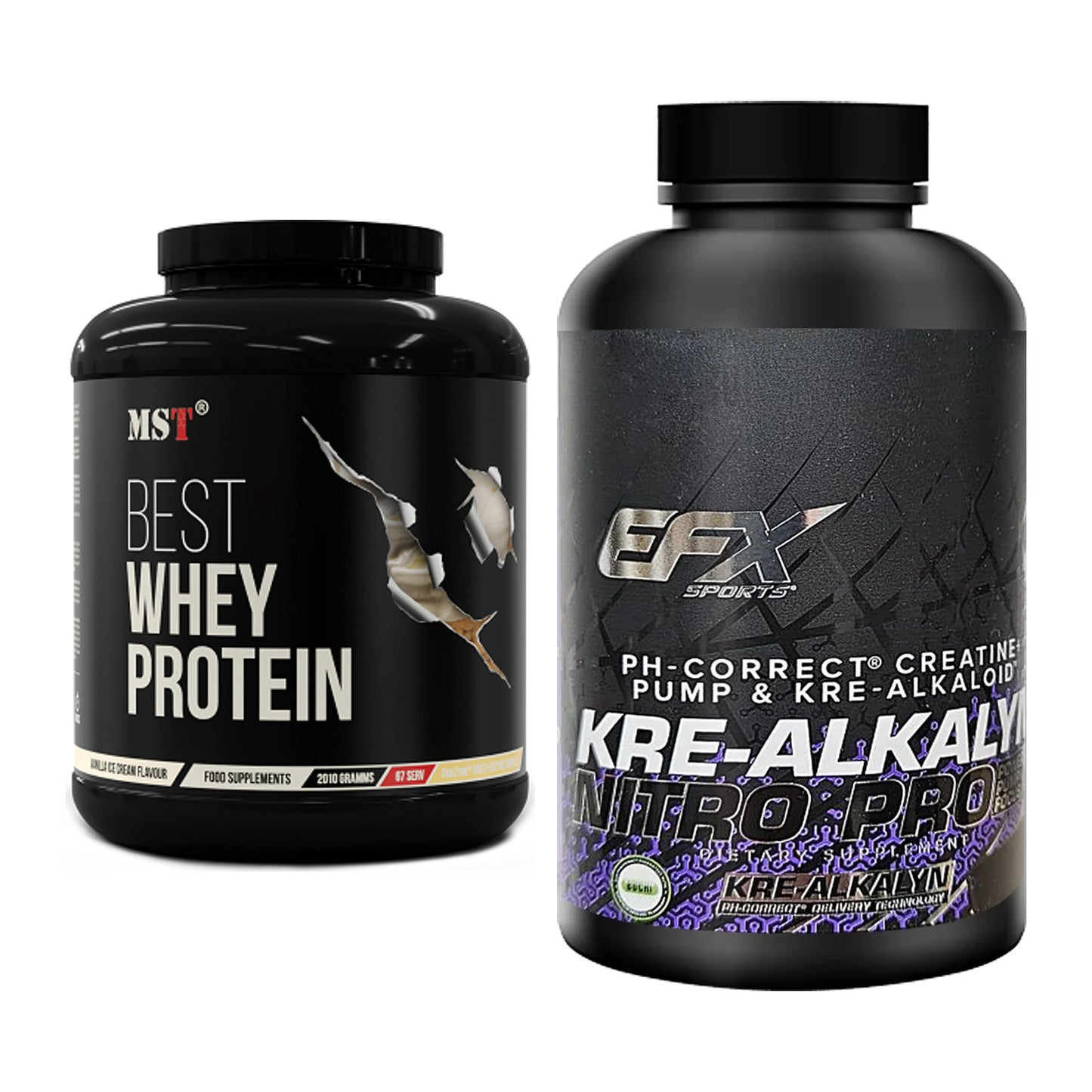 Muskelaufbau-Set: MST Best Whey Protein + EFX Kre-Alkalyn Nitro PRO – alle enthaltenen Artikel