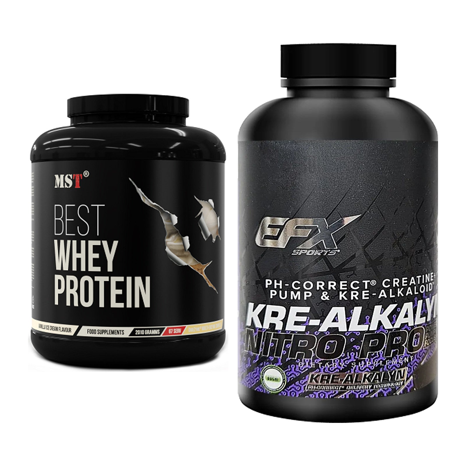 Muskelaufbau-Set: MST Best Whey Protein + EFX Kre-Alkalyn Nitro PRO – alle enthaltenen Artikel
