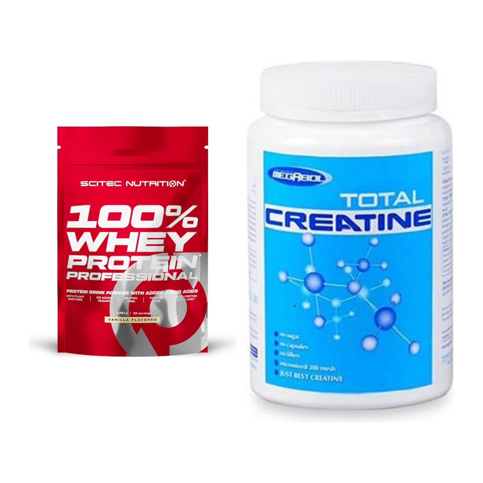 Muskelaufbau-Set: Scitec 100% Whey Protein + Megabol Total Creatine – alle enthaltenen Artikel