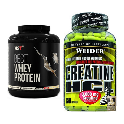 Muskelaufbau-Set: MST Best Whey Protein + Weider Creatin HCL – alle enthaltenen Artikel