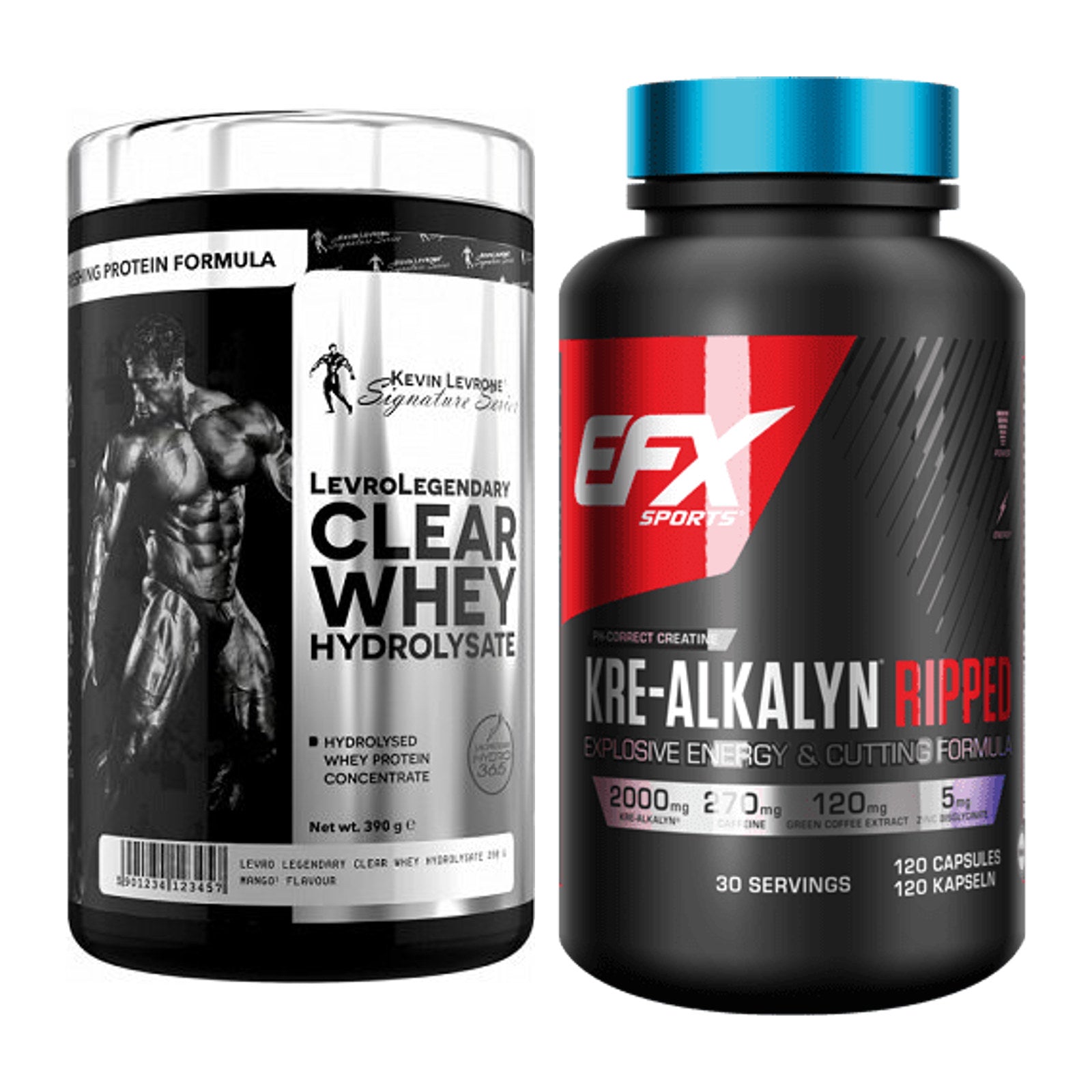 Muskelaufbau-Set: Kevin Levrone Clear Whey + EFX Kre-Alkalyn Ripped – alle enthaltenen Artikel