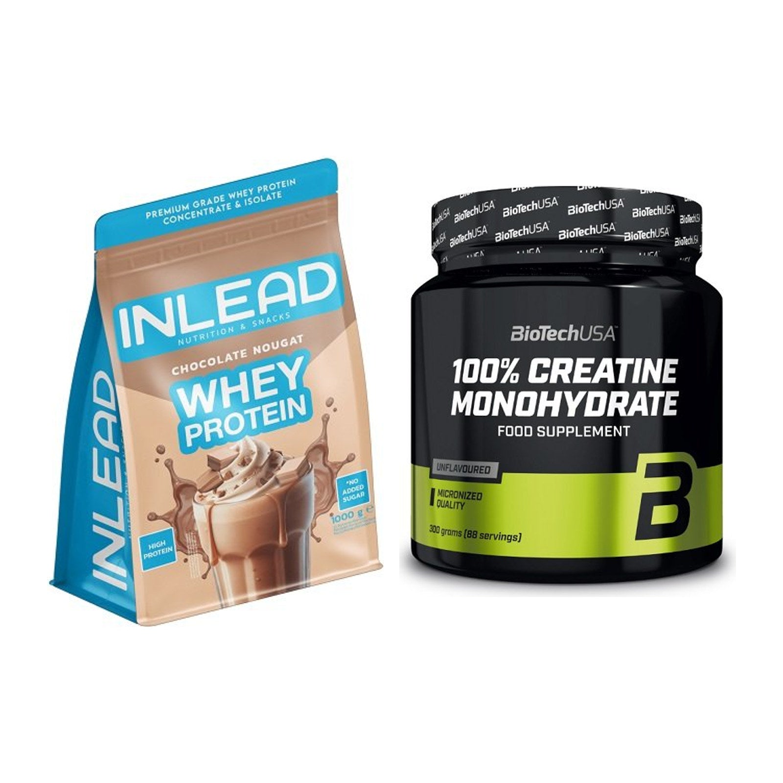 Muskelaufbau-Set: INLEAD Whey Protein + BioTech Creatine Monohydrate – alle enthaltenen Artikel