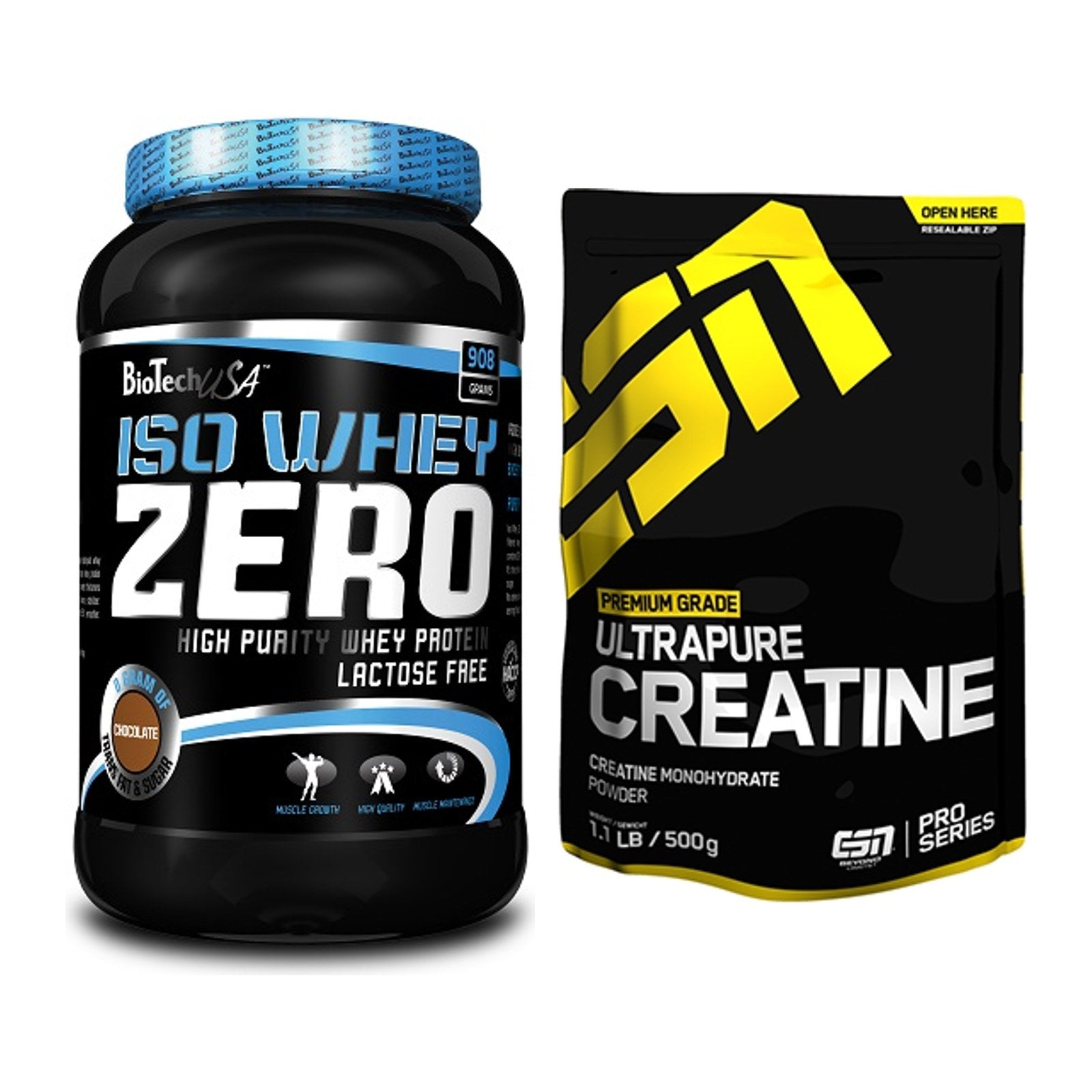 Muskelaufbau-Set: BioTech Iso Whey Zero + ESN Ultrapure Creatine – alle enthaltenen Artikel