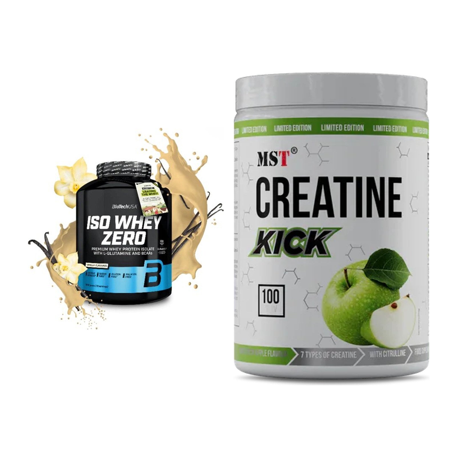 Muskelaufbau-Set: BioTech Iso Whey Zero + MST Creatine Kick 1000g – alle enthaltenen Artikel