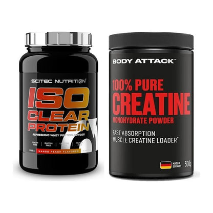 Muskelaufbau-Set: Scitec IsoClear Protein + Body Attack 100% Pure – alle enthaltenen Artikel