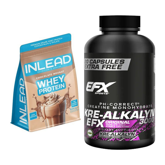Muskelaufbau-Set: INLEAD Whey Protein + EFX Kre-Alkalyn 3000 – alle enthaltenen Artikel