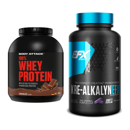 Muskelaufbau-Set: Body Attack 100% Whey Protein + EFX Kre-Alkalyn – alle enthaltenen Artikel