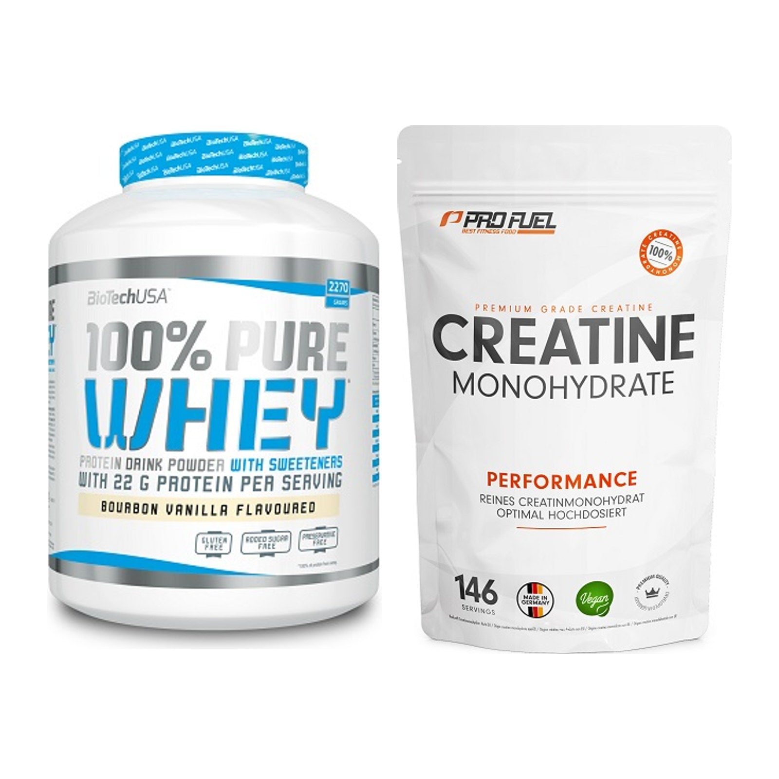 Muskelaufbau-Set: BioTech 100% Pure Whey + ProFuel Creatine – alle enthaltenen Artikel