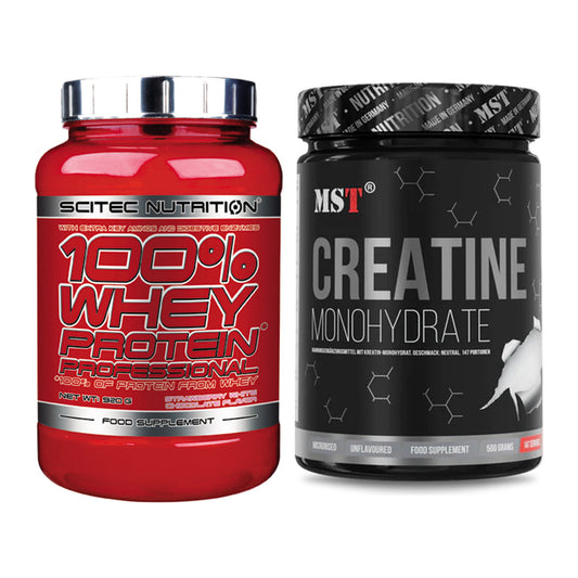 Muskelaufbau-Set: Scitec 100% Whey + MST Creatin Monohydrate – alle enthaltenen Artikel
