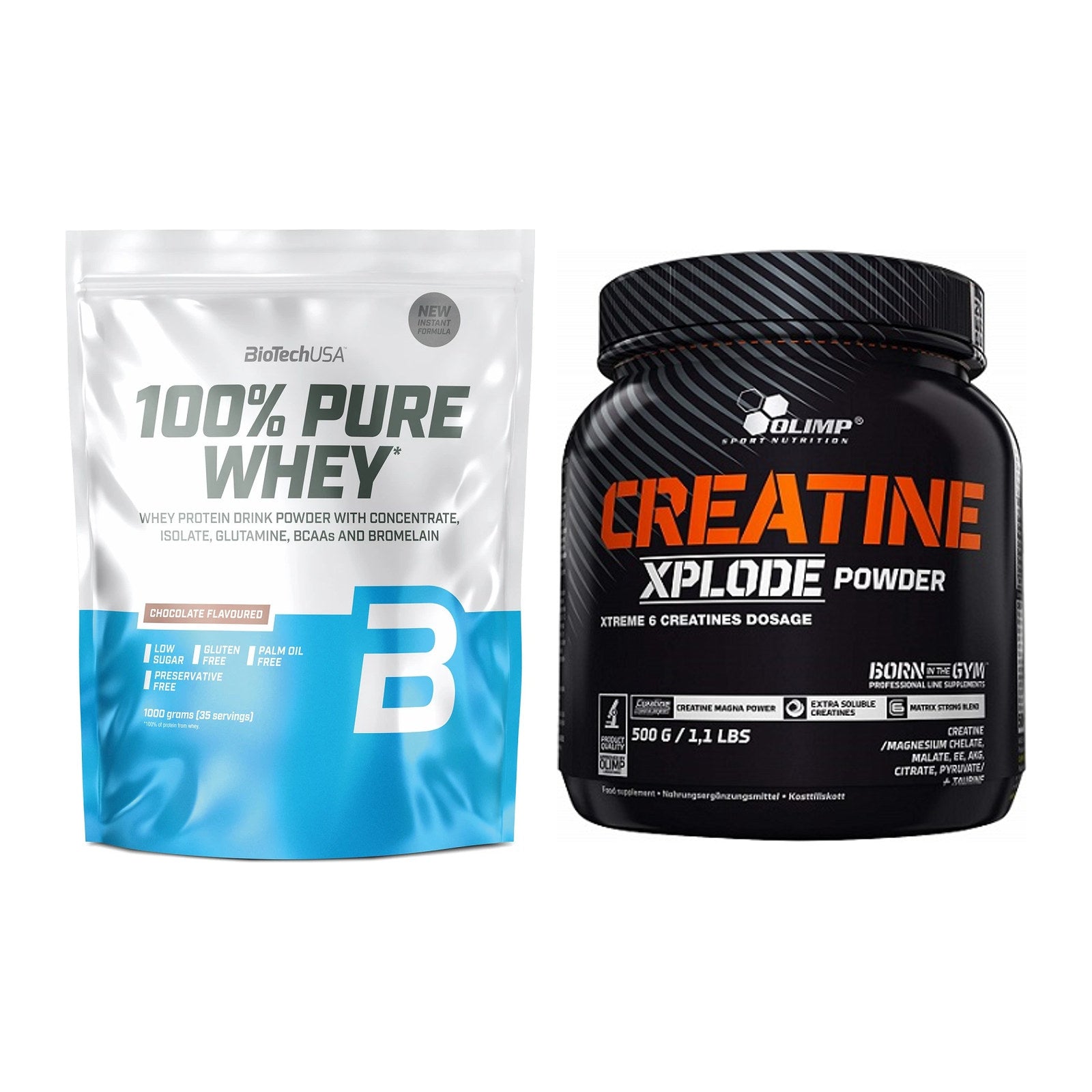 Muskelaufbau-Set: BioTech 100% Pure Whey + Olimp Creatine Xplode – alle enthaltenen Artikel
