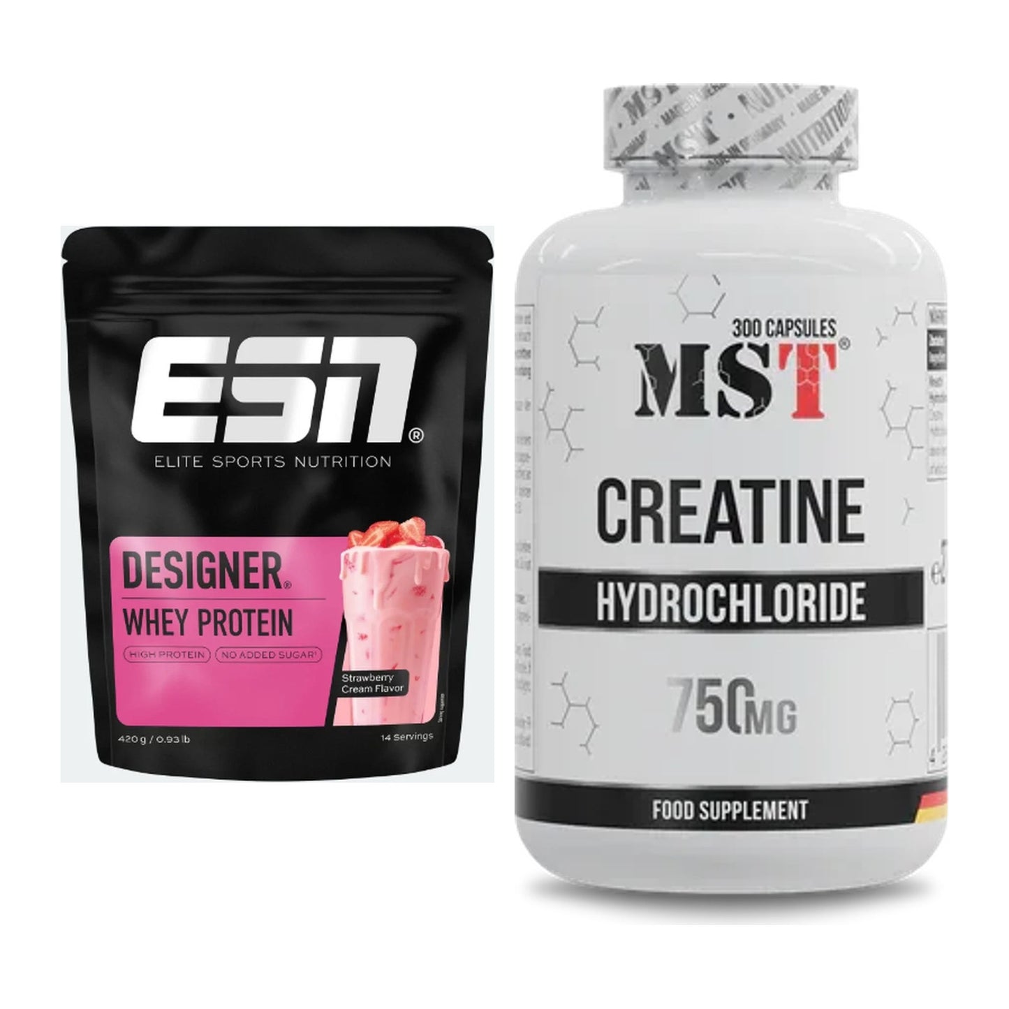 Muskelaufbau-Set: ESN Designer Whey 420g + MST Creatine HCL – alle enthaltenen Artikel
