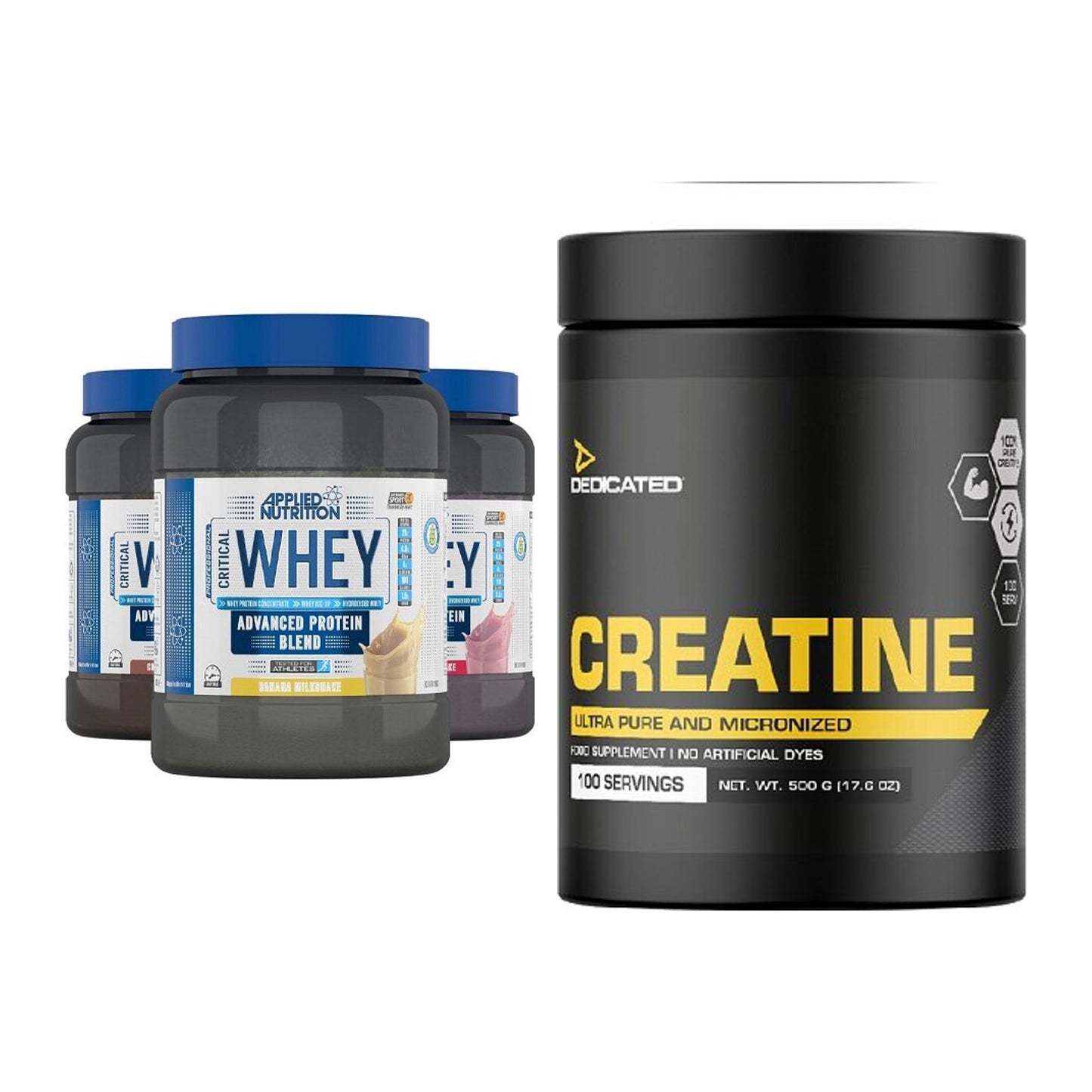 Muskelaufbau-Set: Applied Nutrition Critical Whey + Dedicated Creatine – alle enthaltenen Artikel