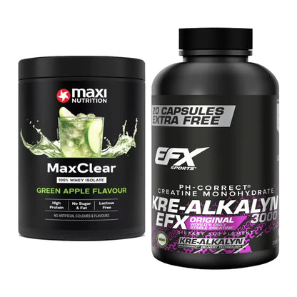 Muskelaufbau-Set: MaxiNutrition MaxClear + EFX Kre-Alkalyn 3000 – alle enthaltenen Artikel