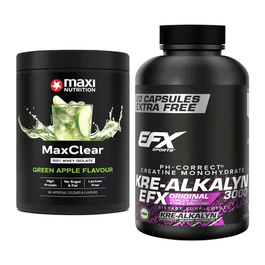 Muskelaufbau-Set: MaxiNutrition MaxClear + EFX Kre-Alkalyn 3000 – alle enthaltenen Artikel