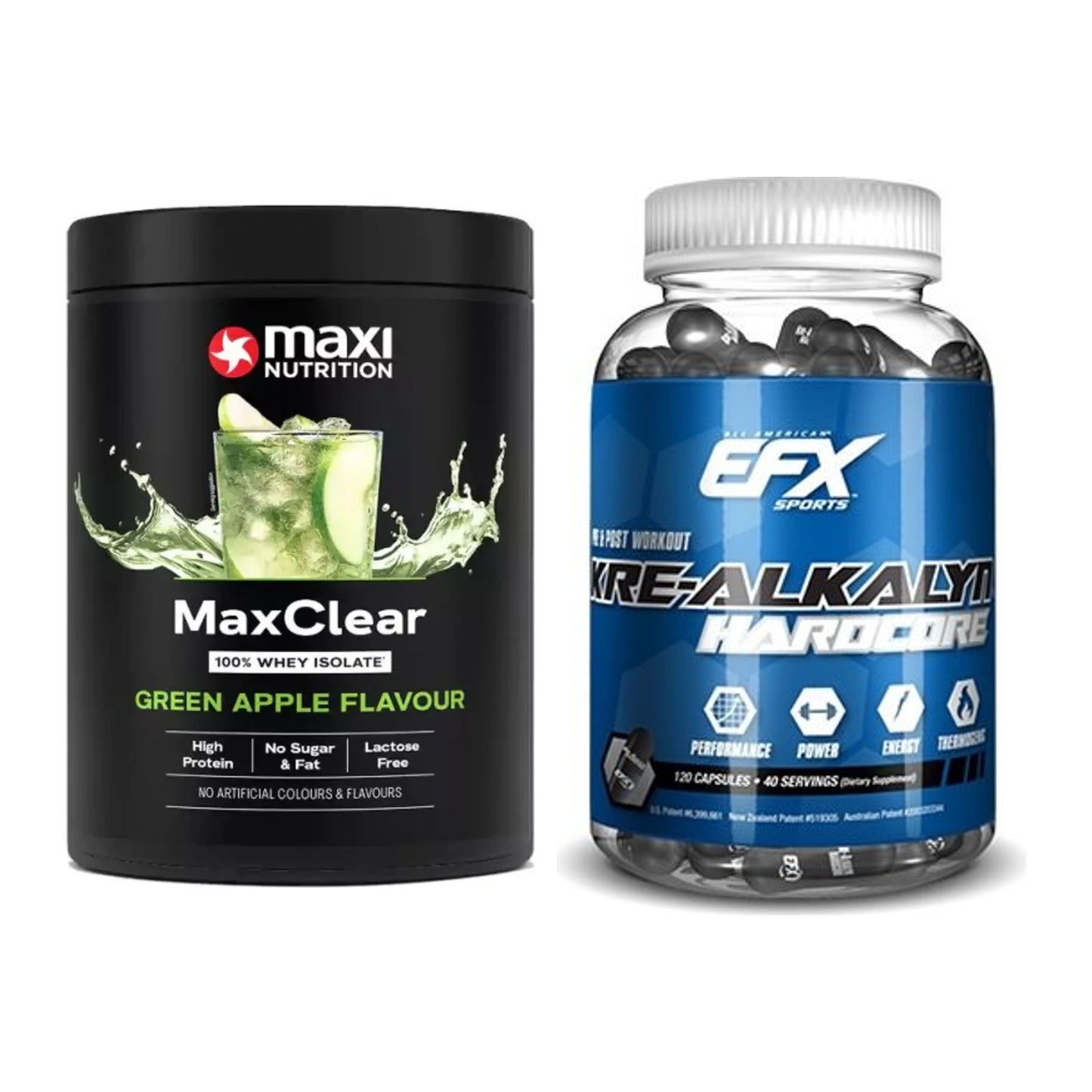 Muskelaufbau-Set: MaxiNutrition MaxClear + EFX Kre-Alkalyn Hardcore – alle enthaltenen Artikel