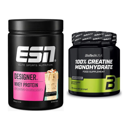 Muskelaufbau-Set: ESN Designer Whey + BioTech Creatine Monohydrate – alle enthaltenen Artikel