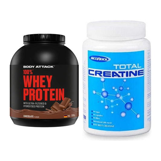 Muskelaufbau-Set: Body Attack 100% Whey + Megabol Total Creatine – alle enthaltenen Artikel