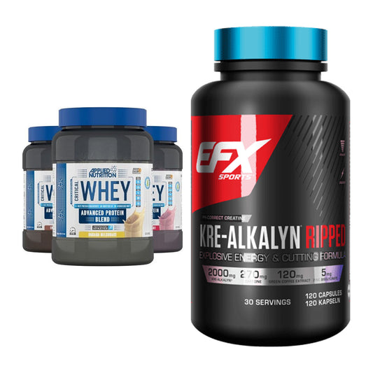 Zestaw do budowy mięśni: Applied Nutrition + EFX Kre-Alkalyn Ripped – wszystkie elementy w zestawie