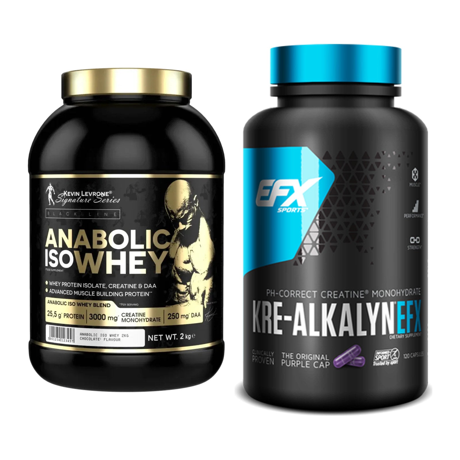 Muskelaufbau-Set: Kevin Levrone Anabolic Iso Whey + EFX Kre-Alkalyn – alle enthaltenen Artikel